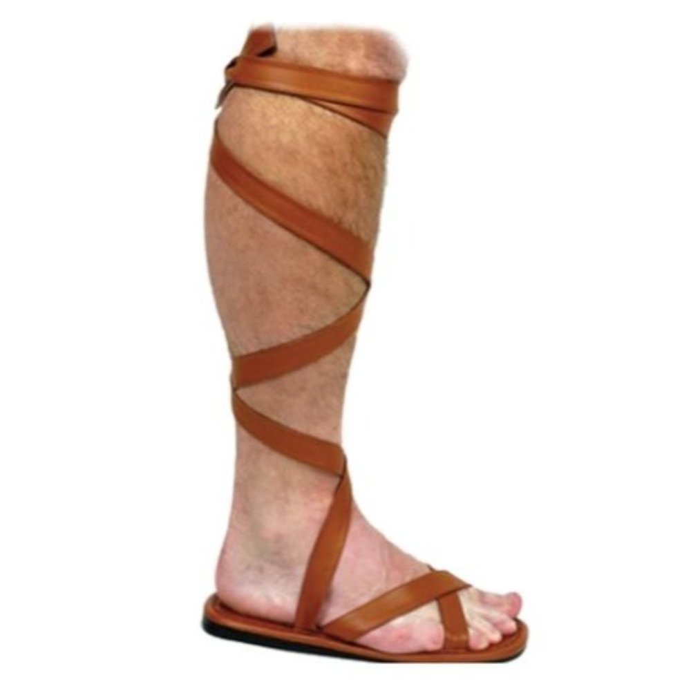 Roman Biblical Brown Lace Up Sandals M 12 W 14 Cosplay Festival Costume Shoes - Picture 1 of 9